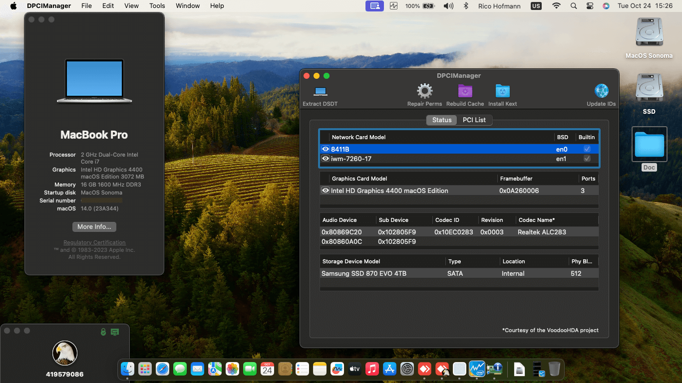 Success Hackintosh macOS Sonoma 14.0 Build 23A344 in Dell Inspiron 15-7537 Touchscreen